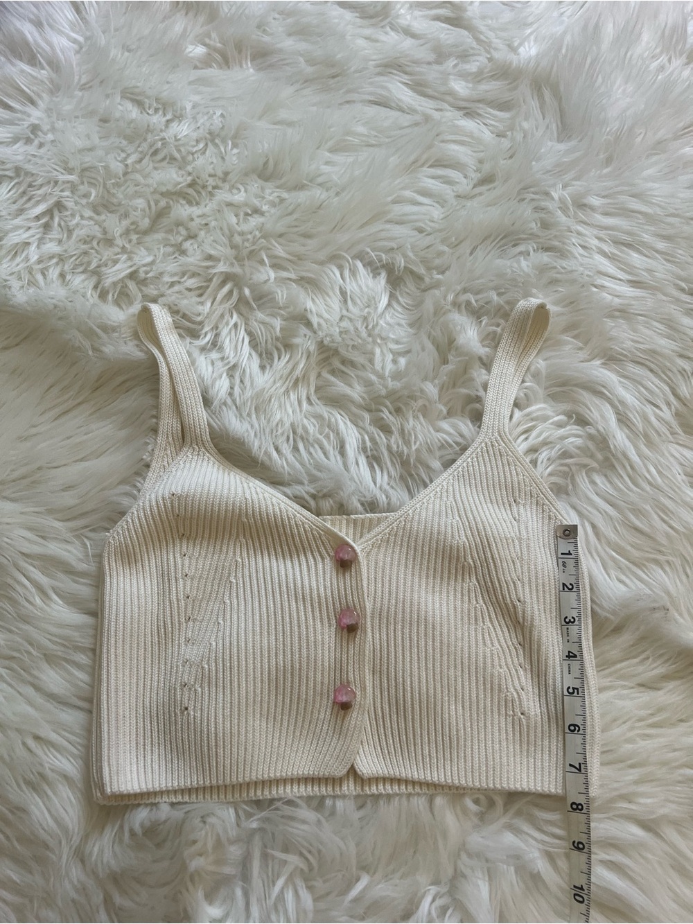 Cider Mushroom Ribbed Knit Button Front Crop Top Size XL - Picture 4 of 6